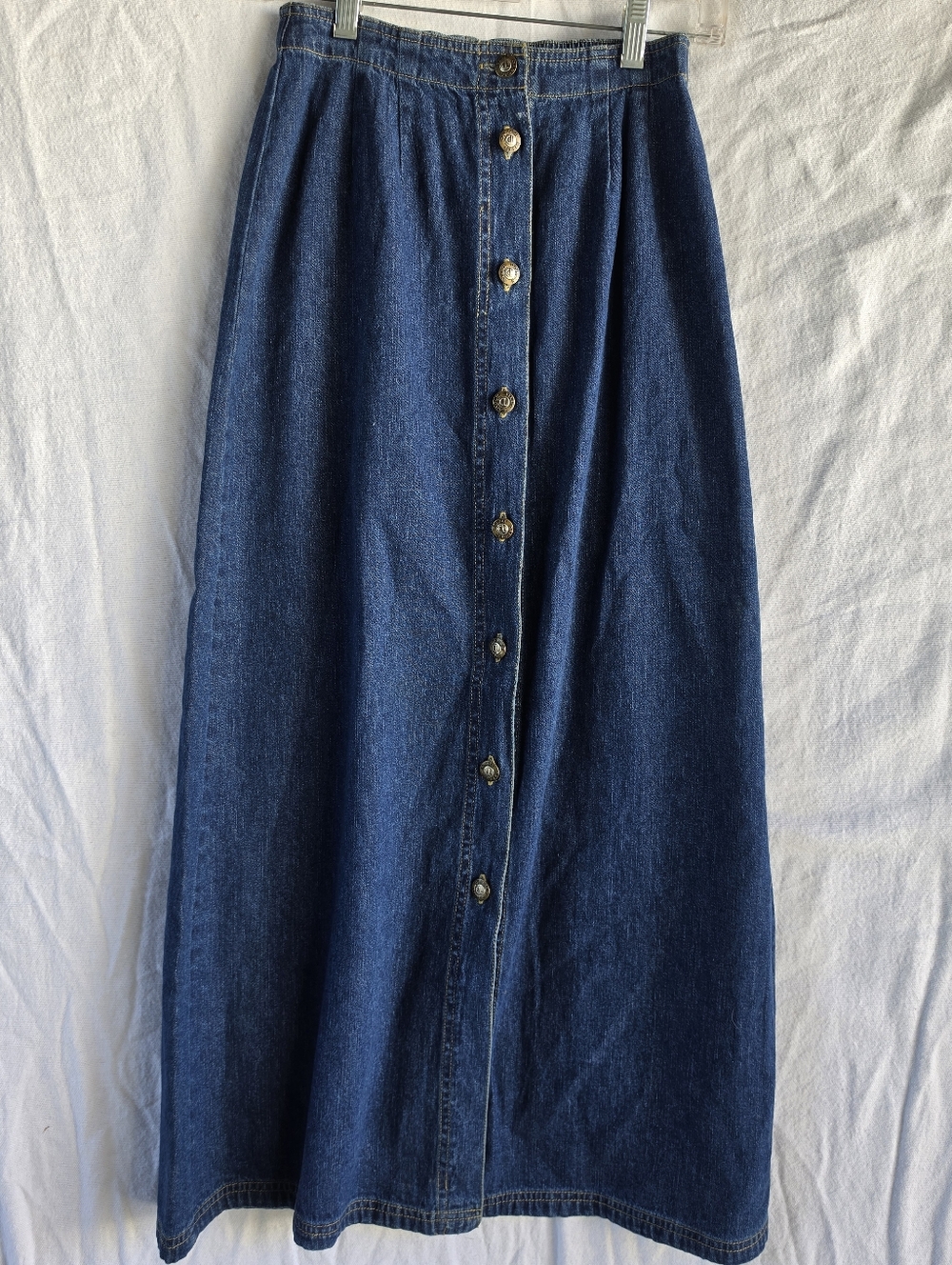 Vintage Carole Little Button Front Denim Maxi Skirt Blue Size 4 Hong Kong